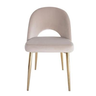 Wholesale Home Furniture Pink Velvet Fabric Iron Legs Dining Chair Pink Velvet Fabric Chair for Dining Room