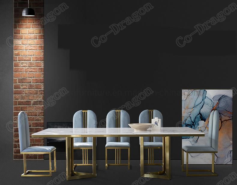 Modern Stainless Steel Dining Table Italian Restaurant Furniture Marble Top