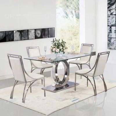 Chanel Shape Stainless Steel Galss Dining Table Set for Home