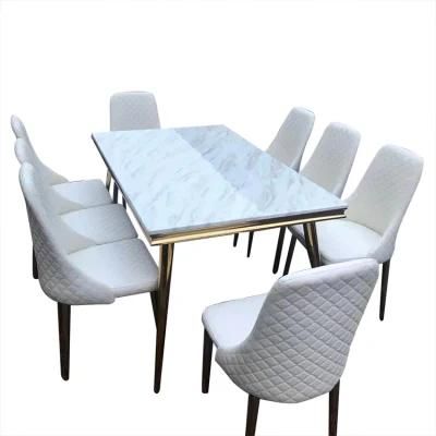 Best Selling Modern Design Home Furniture Artificial Marble Top and Metal Stainless Steel Base Dining Table