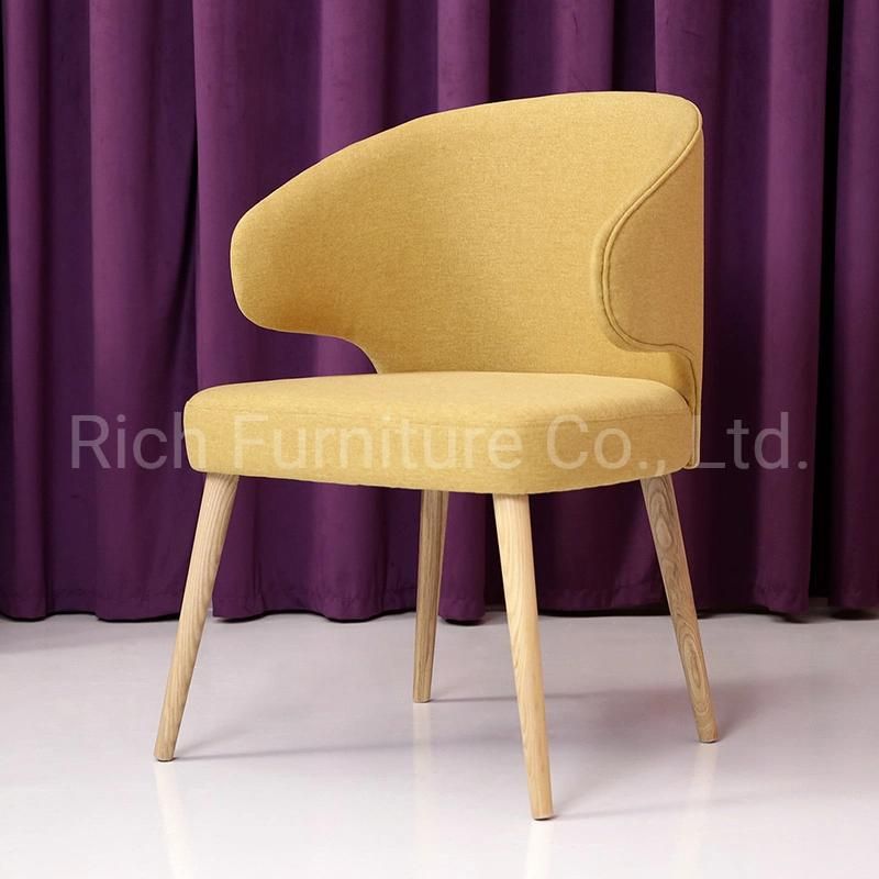 Hotel Restaurant Office Fabric Armrest Dining Chair with Wood Legs