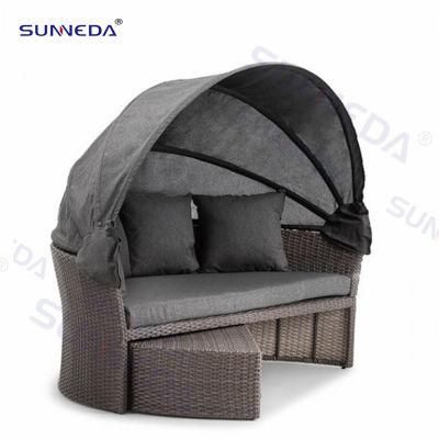 Sunshade Rainproof Aluminium Alloy Metal Wicker Rattan Vine Rotating Daybed Furniture