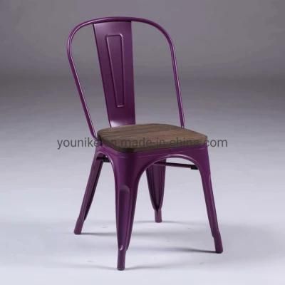 Industrial Tolix Modern Metal Dining Chair with Wood Seat Colorful