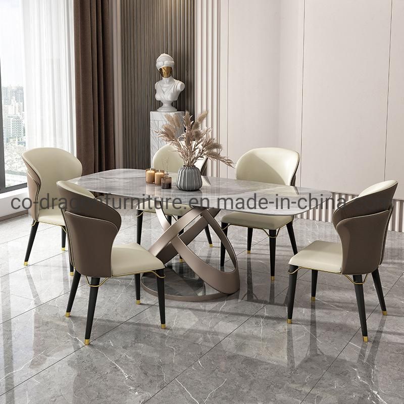 Modern Home Furniture Stainless Steel Dining Table with Marble Top