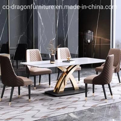 Fashion Luxury Stainless Steel Frame Dining Table with Marble Top