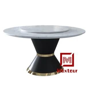 Strong Metal Base Round Marble Dining Table