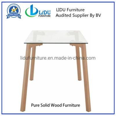 Best Price Glass Dining Table with Wooden Legs Large Table Wood Table