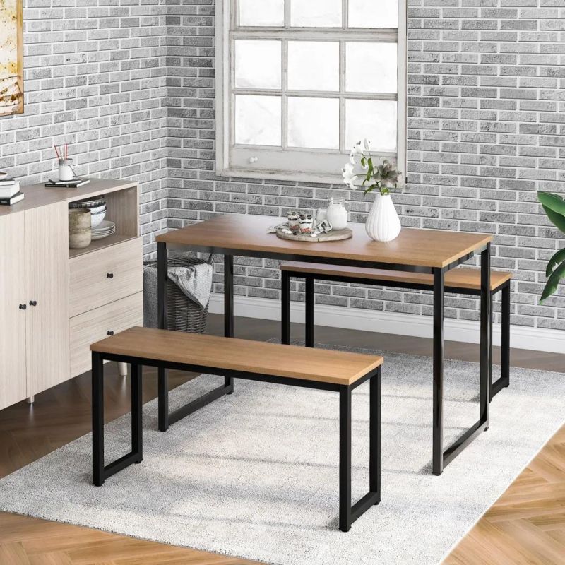 Rustic Style Wooden Top Metal Base Restaurant Rectangular Dining Table