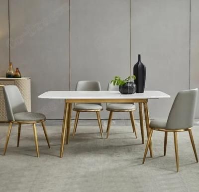 Italian Style Gold Stainless Steel 6 Chairs Marble Dining Table