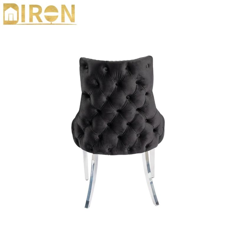 China Factory Contemporary Restaurant Furniture Velvet Leisure Fabric Dining Room Gold Chrome Leg Upholstered Dining Chair