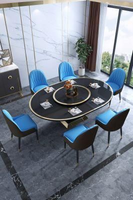 Household Furniture Set Luxury Metal Feet Round Shape Marble Top Dining Table
