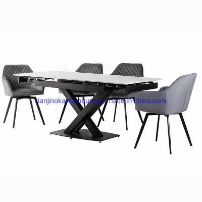 Italian Modern Folding Extendable Furniture Dining Table Sets Luxury 6 or 8 Chairs Sintered Stone Ceramic Marble Dining Table Set