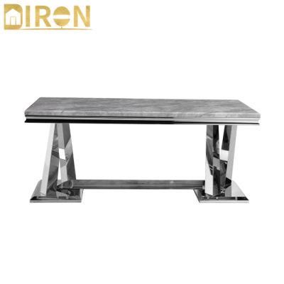 Modern Style Restaurant Dining Room Furniture Tempered Glass Marble Top Luxury Square Dining Table