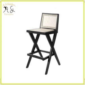 Solid Wood Height Chair X Design Leg with Rattan Back Bar Stool for Rastaurant