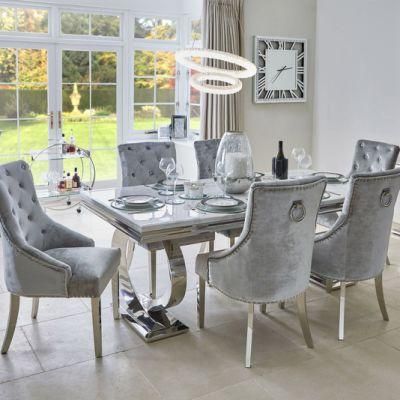 Grey Velvet and White Marble Top Wedding Table Decor Hotel Room Table and Chair Dining Chair Restaurant and Coffee Shop Chair