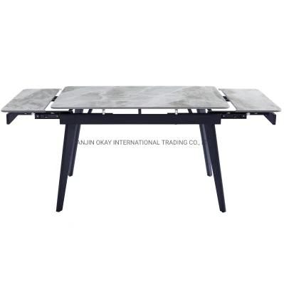 Hot Sale 4/6/8/10/12 Seater Large Space Saving Popular Marble Sintered Stone Ceramic Top Frame Metal Leg Extendable Dining Table