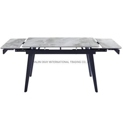 Hot Sale 4/6/8/10/12 Seater Large Space Saving Popular Marble Sintered Stone Ceramic Top Frame Metal Leg Extendable Dining Table