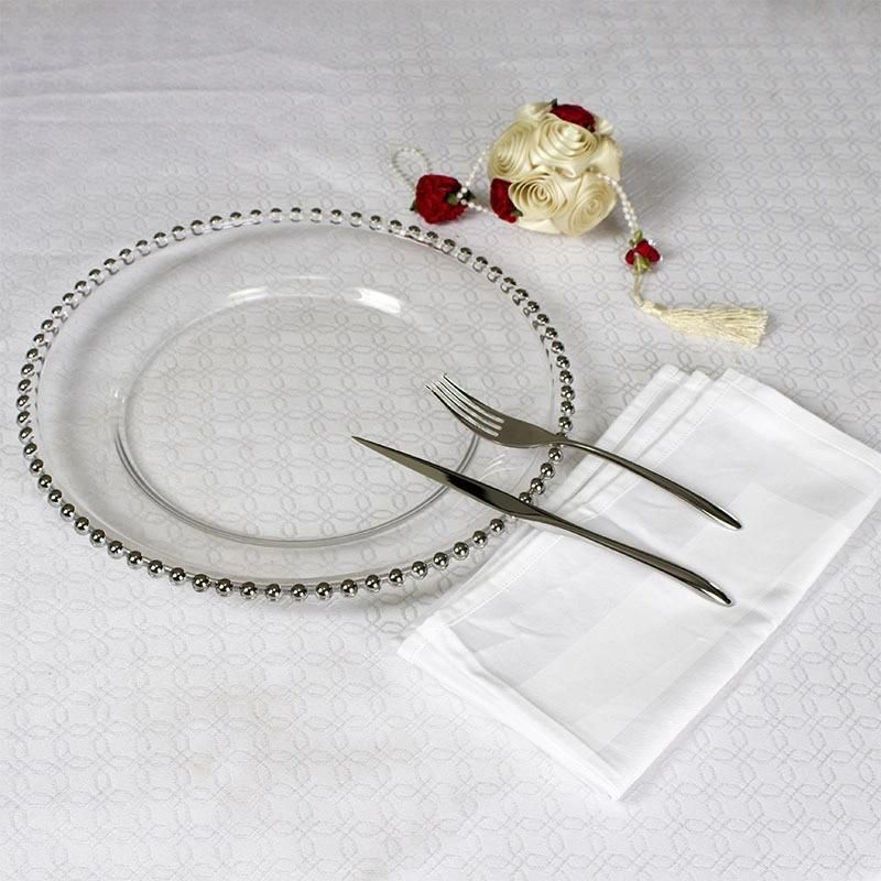 Clear Transparent Crystal Gold Silver Edge Glass Food Plate for Wedding