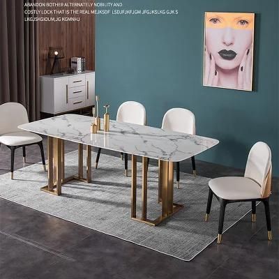 Hot Sale Home Furniture Smooth Mirror Marble and Stainless Steel Metal Frame Material Dining Tables