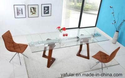 Factory Furniture Solid Wooden and Tempered Glass Restaurant Dining Table From China