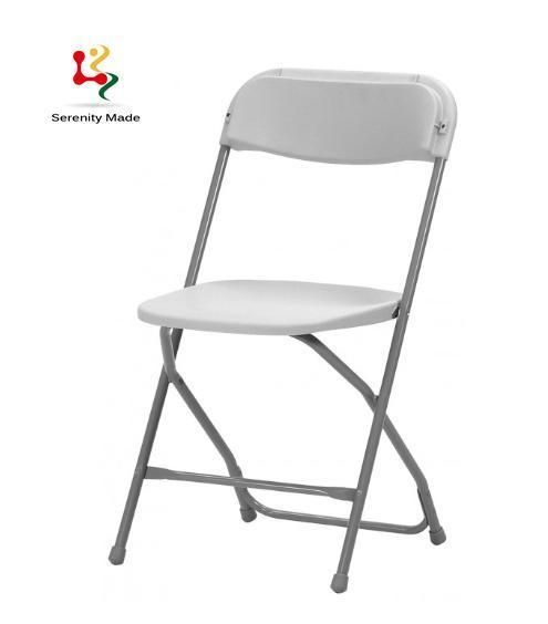 Outdoor Event Furniture White Plastic Seat Metal Frame Foldable Dining Chairs