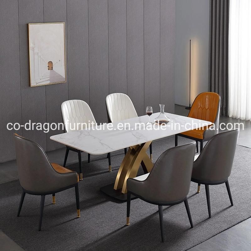 Fashion Luxury Stainless Steel Frame Dining Table with Marble Top