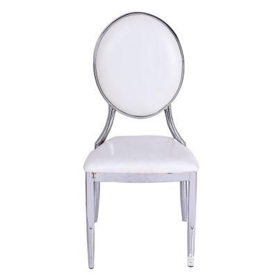 Gold Stainless Steel White PU Wedding Dining Chair Round Back Sun Chair Silver Frame Salon Luxury Chairs for Wedding Reception
