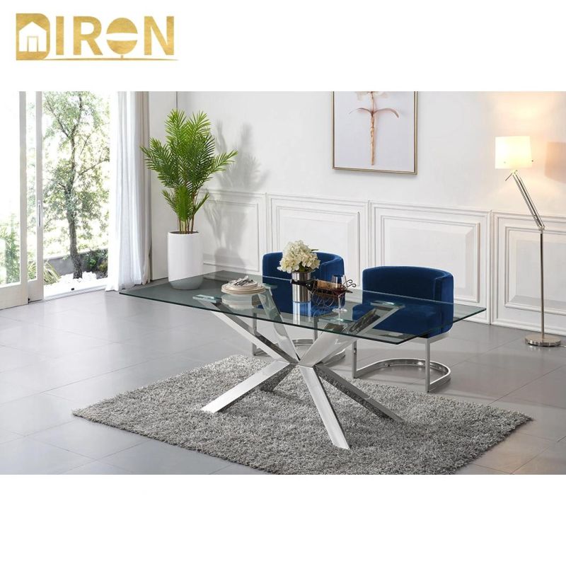 Modern Style Restaurant Dining Room Furniture Tempered Glass Top Luxury Square Dining Table