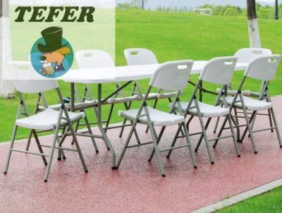 China Top High Quality Metal Base Plastic Top Foldable Plastic Dining Table for Commercial Restaurant Use