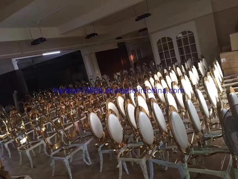 Amber Gold Metal Stainless Steel Frame Round Back Wedding Dining Banquet Rental Chair