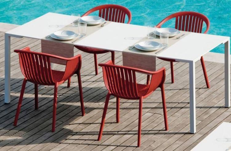 Park Patio Garden Rattan Cheap White Outdoor Plastic Chairs and Tables Restaurant Plastic Arm Chairs