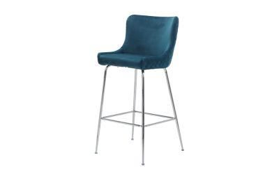 Modern Restaurant Blue Flannel Silver Leg Bar Chair