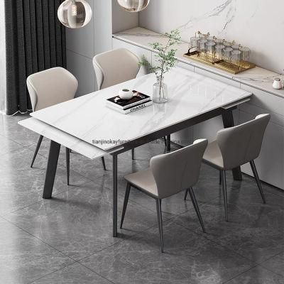 Okay Furniture New Design Nordic Style Space Saving Sintered Stone Black Extension Square Dining Table