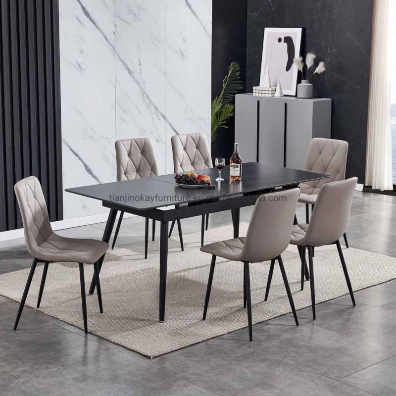 Modern Furniture Slate Ceramic Table Luxury Folding Extendable Dining Table Sets Sintered Stone Ceramic Italia White Marble Dining Table and Chair Sets