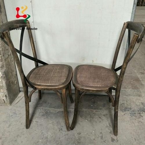 Banquet Furniture Event Hire Wedding Use Restaurtant Wooden Rattan Seat Chair Metal Cross Back Ding Chair