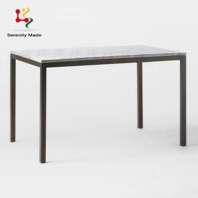 Home Furniture Metal Frame Marble Dining Table with Faux Marble Top