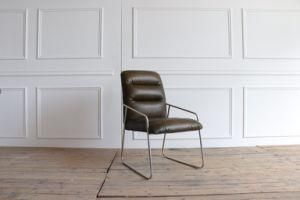Living Room Shiny Stainless Steel Base Vintage Green Leather Leisure Dining Chair