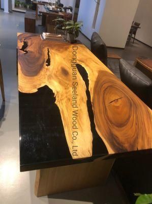 Custom Size Walnut / Oak Wood Texture Dining Table Top with Live Edge for Furniture