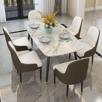 Nordic Light Marble Dining Table with Iron Gold Plated Legs