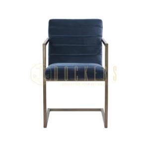 Vintage Velvet Dining Chair Armchair with Metal Square Tube Feet and Armrest
