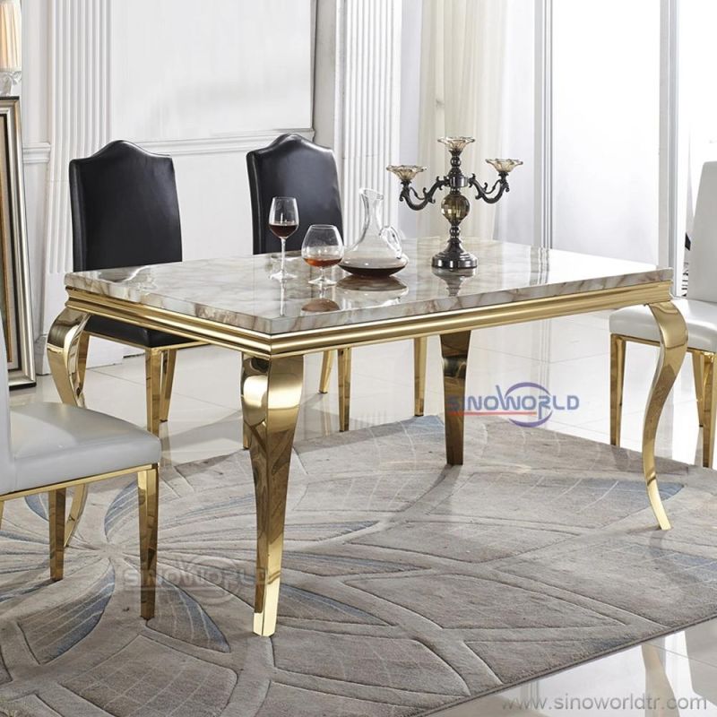 Home Restaurant Furniture Set Stainless Steel Frame Marble Dining Table