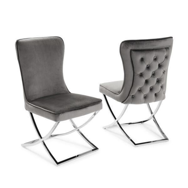 High Quality Luxury Cross Base Stainless Steel Dining Chair Silver X Frame Velvet Upholstered Dining Chair