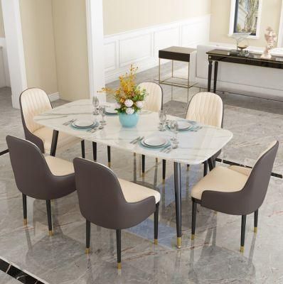 Modern Design Metal Element Marble Table with Chairs Combination