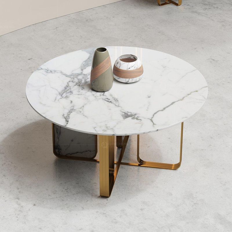 Simple Nordic Style Golden Round Sintered Stone Table for Dining Room Furniture