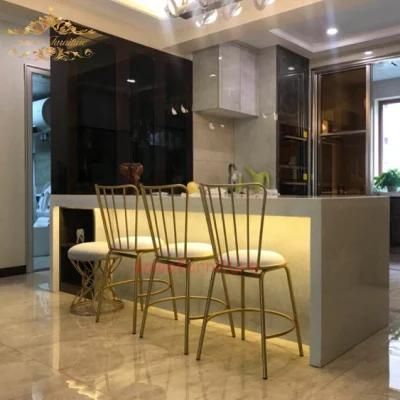 Gold Iron Stainless Steel Hotel Dining Coffee Velvet Bar Chair Grey