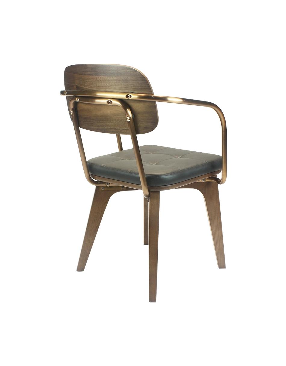 Vintage Style Wooden Base with Metal Armrest Dining Armchair with PU Cushion for Restaurant Use