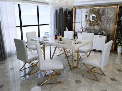 Luxury Stainless Steel Legs Dinner Table Chairs Kitchen Dining Furniture Set