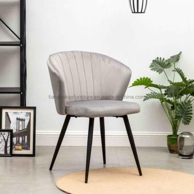 Modern Home Furniture Grey Fabric Covered Upholstered Dining Chair with Black Metal Legs
