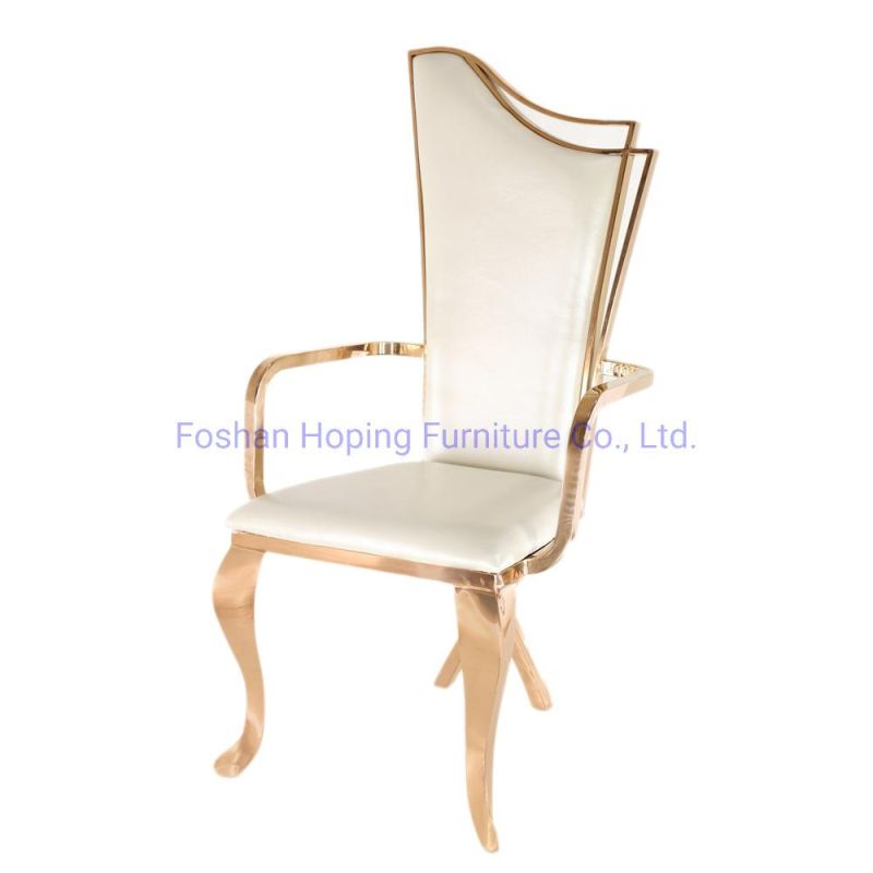 Modern Wedding Furniture White PU Leather Royal Stainless Steel Rose Gold King Throne Dining Chair for Home Furniture
