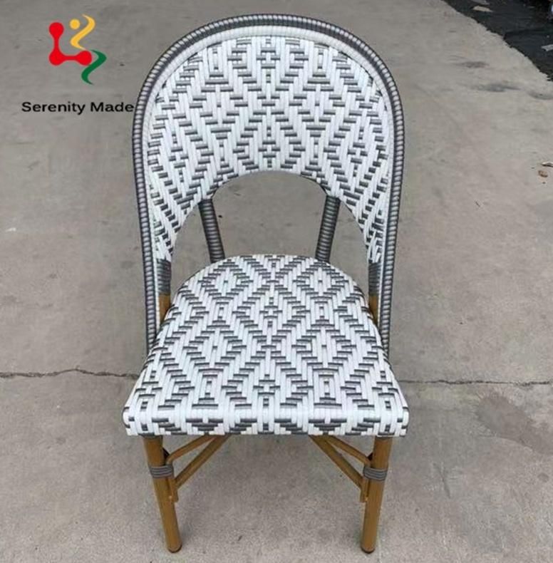 New Outdoor Furniture PE Rattan Dining Chair for Restaurant Cafe Hotel Stackable Aluminum Bistro Chair